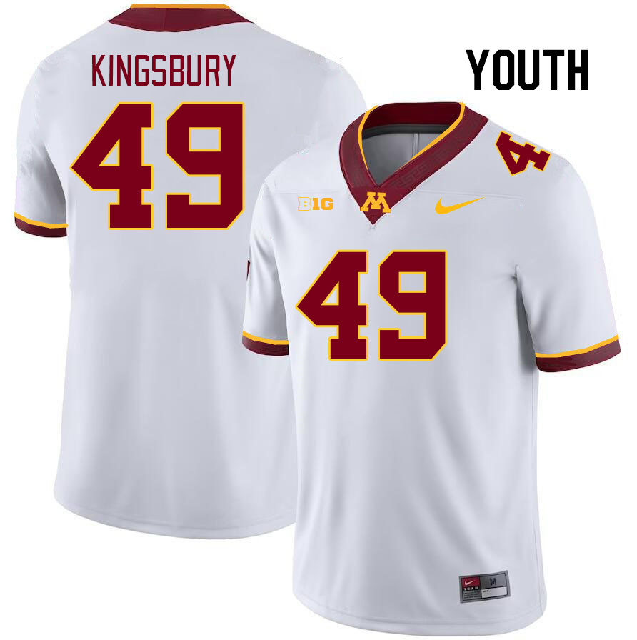 Youth #49 Matt Kingsbury Minnesota Golden Gophers College Football Jerseys Stitched Sale-White